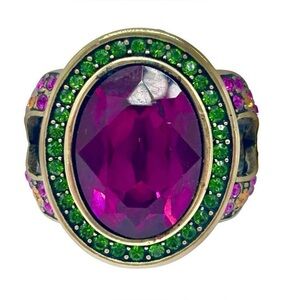 Heidi Daus Pink & Green Oval -Shaped Ring-Swarovski Elements